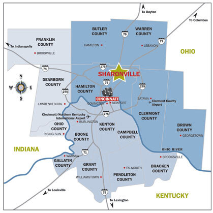 Map of Ohio with Sharonville star